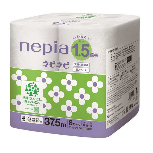 Nepia Nepinepi Toilet Roll 1.5x Roll Double 37.5m x 8 Rolls