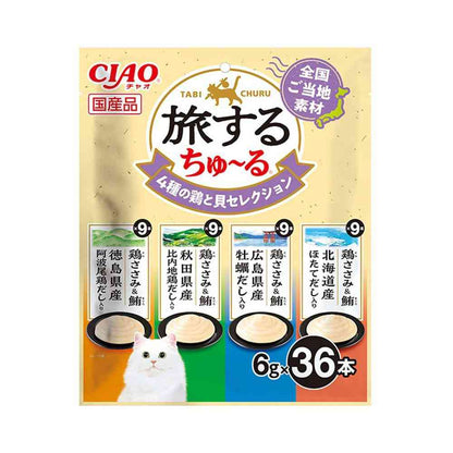 Inaba Pet Food CIAO Traveling Churu 4 Types of Chicken and Shellfish Selection 6g×36