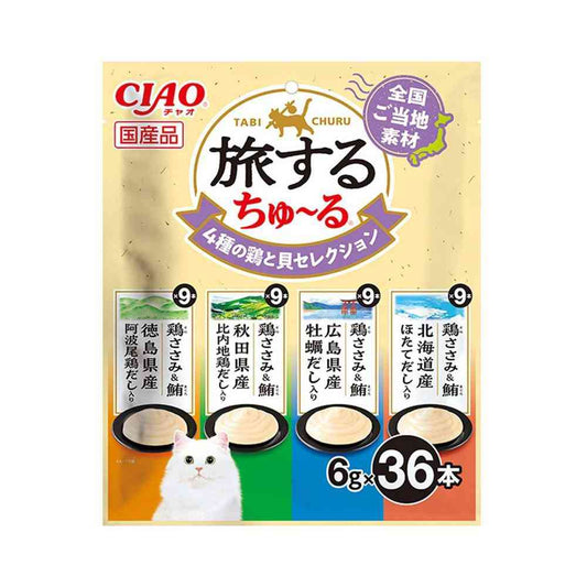 Inaba Pet Food CIAO Traveling Churu 4 Types of Chicken and Shellfish Selection 6g×36