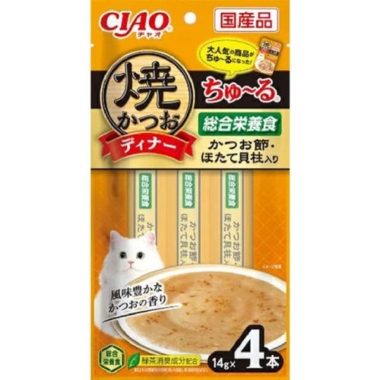 Grilled Bonito Dinner Churu with Bonito Flakes & Scallops 14g x 4P