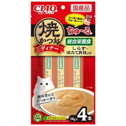 Grilled Bonito Dinner Churu with Shirasu & Scallops 14g x 4P