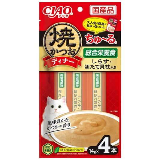 Grilled Bonito Dinner Churu with Shirasu & Scallops 14g x 4P