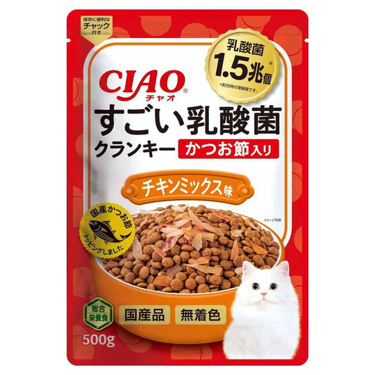 Inaba Pet Food Amazing Lactic Acid Bacteria Crunky Bonito Flakes Chicken Mix Flavor 500g