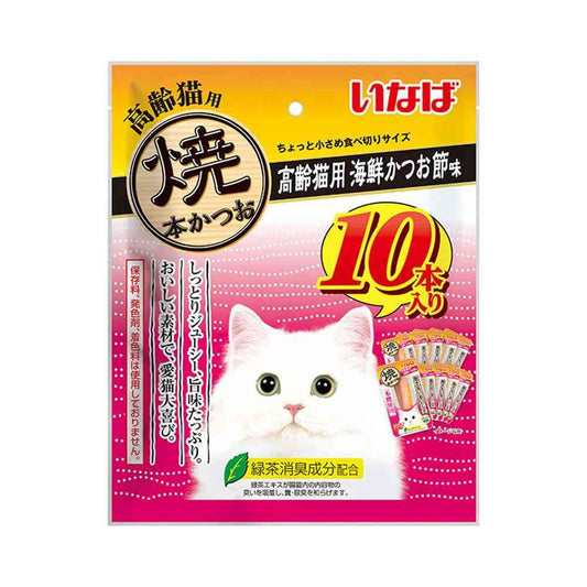 Inaba Pet Food Grilled Bonito for Senior Cats Seafood Bonito Flavor 10 Sticks