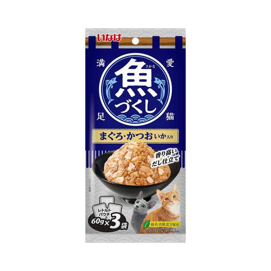 Inaba Pet Food Fish Variety Pouch Tuna, Bonito with Squid 60g x 3P