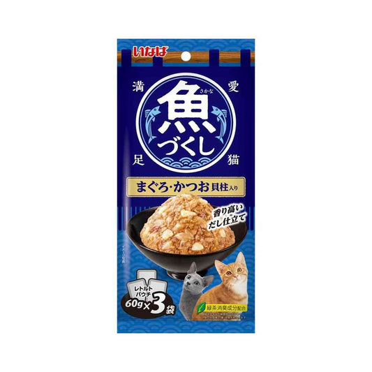 Inaba Pet Food Fish Variety Pouch Tuna, Bonito with Scallops 60g x 3P