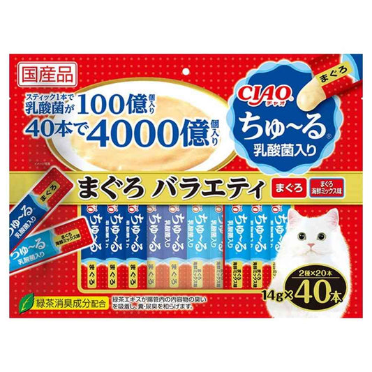 Inaba Pet Food CIAO Churu with Lactic Acid Bacteria - Tuna Variety 14g x 40 Sticks