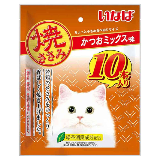 Inaba Pet Food Inaba Grilled Chicken Tender Bonito Mix Flavor 10 Sticks
