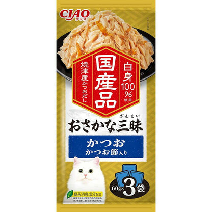 Inaba Pet Food CIAO Fish Delight Bonito with Bonito Flakes 60g×3 Bags