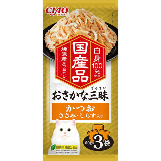 Inaba Pet Food CIAO Fish Delight Bonito with Shirasu & Chicken Breast 60g×3 Bags