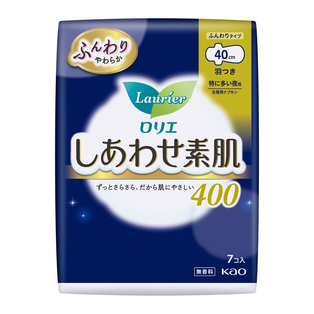 Kao Laurier Happy Skin Extra Heavy Night Pads with Wings 400, 7 Count