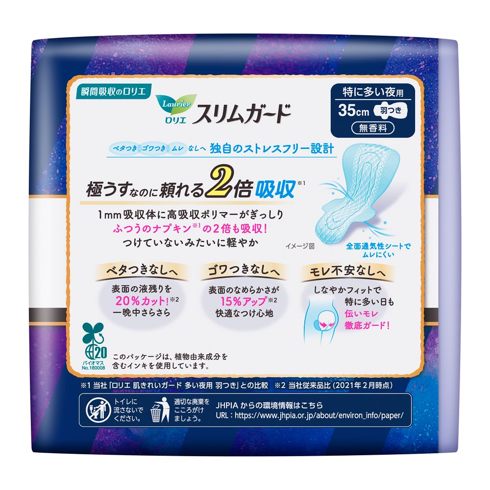 Kao Laurier Slim Guard Night Pads 350, 13 Count