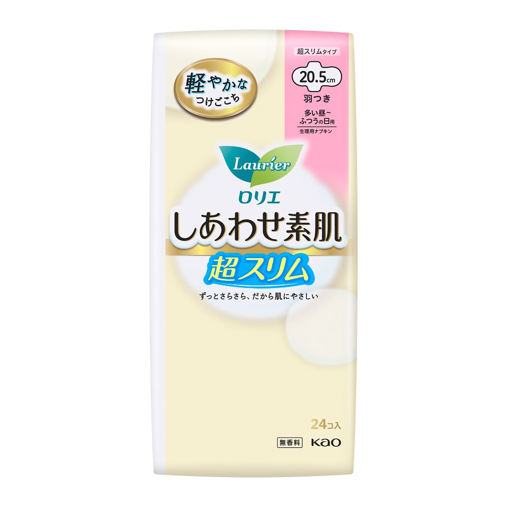 Kao Laurier Shiawase S肌 Ultra Slim Regular Day Pads with Wings, 24 Pieces