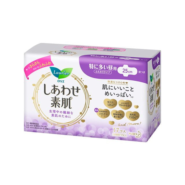 Kao Laurier Happy Skin Extra Heavy Day Pads with Wings (25cm, 17 pieces)