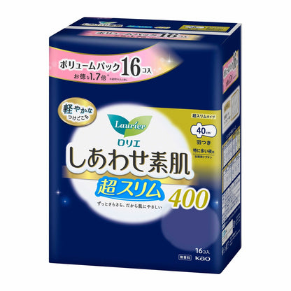 Kao Laurier Shiawase S肌 Volume Pack Ultra Slim Extra Heavy Night Pads 40cm with Wings, 16 Pieces