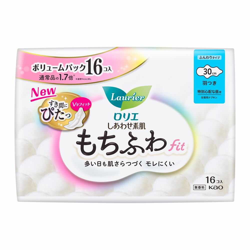 Kao Laurier Happy Skin Mochi-Fuwa Fit Volume Pack Special Day Use 30cm Winged 16 Pieces