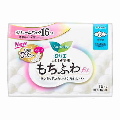 Kao Laurier Happy Skin Mochi-Fuwa Fit Volume Pack Special Day Use 30cm Winged 16 Pieces