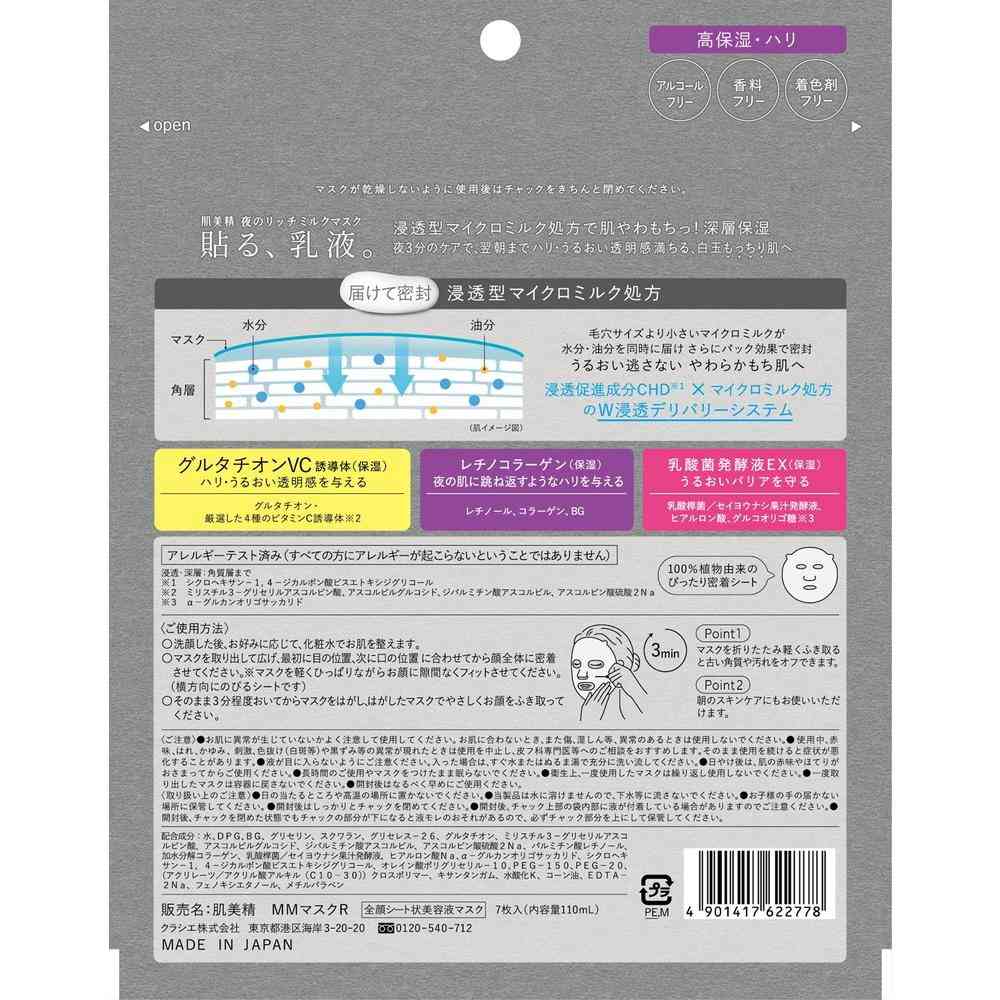 Hadabisei Night Rich Milk Mask (7 Sheets)