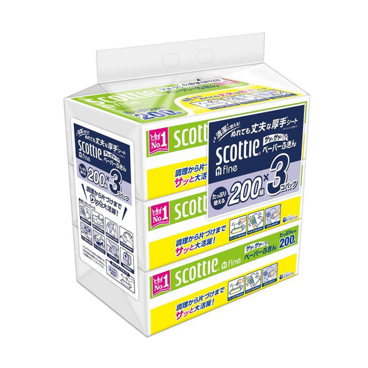 Nippon Paper Crecia Scottie Fine Paper Wipes 200 Sheets x 3 Packs