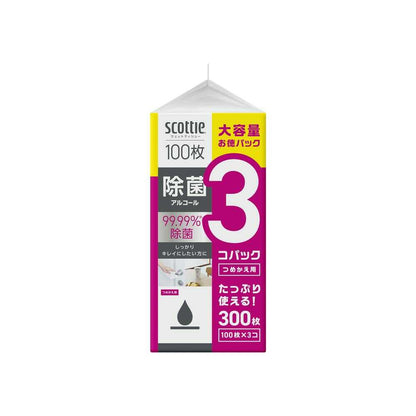 Kurecia Scottie Wet Tissue Disinfecting Alcohol Refill 100 Sheets x 3 Pack