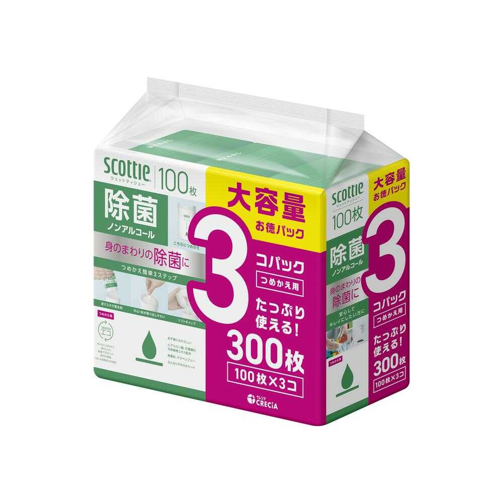 Krecia Scottie Wet Tissue Alcohol-Free Disinfectant Refill 100 Sheets x 3 Packs