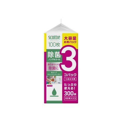 Krecia Scottie Wet Tissue Alcohol-Free Disinfectant Refill 100 Sheets x 3 Packs