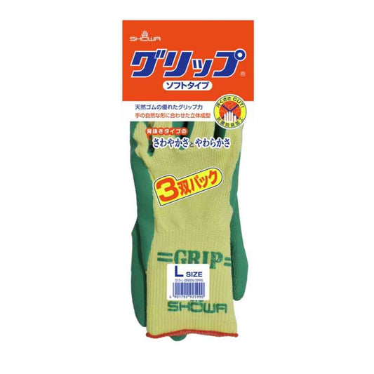 Showa Gloves #313 Grip (Soft Type) L Green 3 Pairs