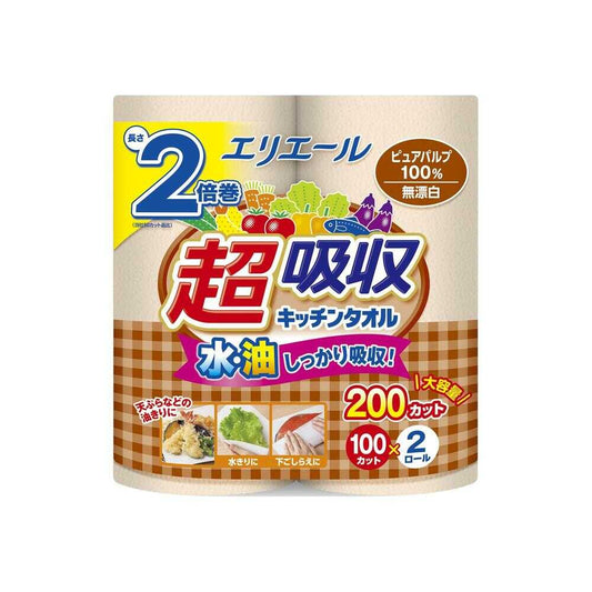 Daio Paper Elleair Ultra Absorbent Kitchen Towel Unbleached 2 Rolls