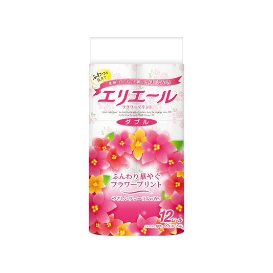 Daio Paper Elleair Toilet Paper Flower Print Double 12 Rolls