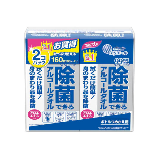 Daio Paper Elleair Disinfecting Alcohol Wipes Refill 80 Sheets x 2 Packs