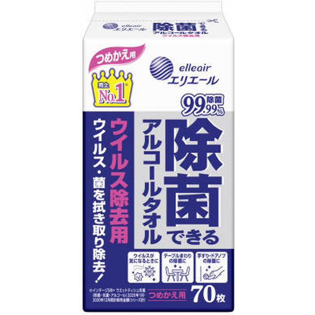 Daio Paper Elleair Alcohol Wipes for Virus Removal Refill 70 Sheets