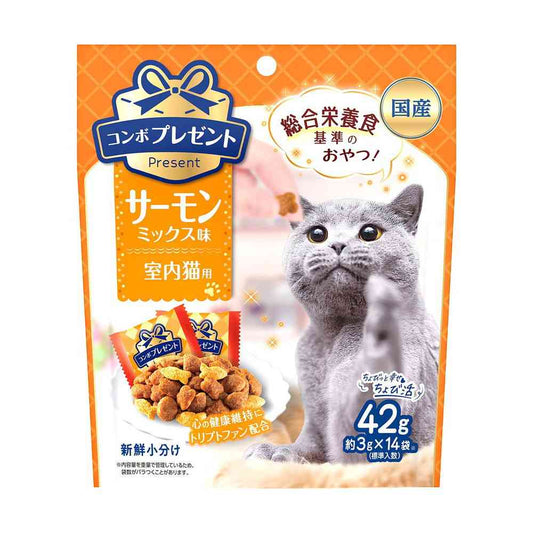 Nippon Pet Food Combo Present Cat Treats Salmon Mix Flavor Indoor Cats 42g (3g x 14 bags)