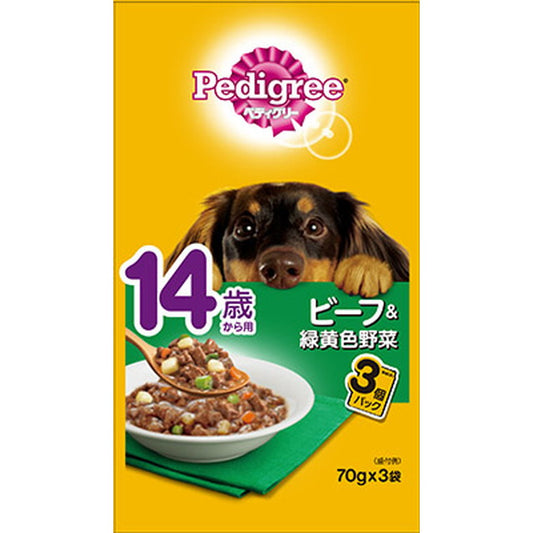 PWP9 Pedigree for Dogs 14 Years and Older - Beef & Yellow and Green Vegetables 70g x 3 Bags