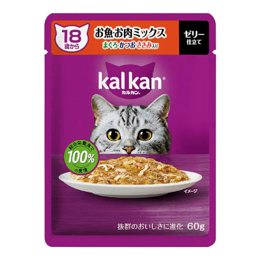 Mars Calcan Pouch Fish Mix Tuna, Bonito, and Chicken Breast for Cats 18 Years and Older 60g