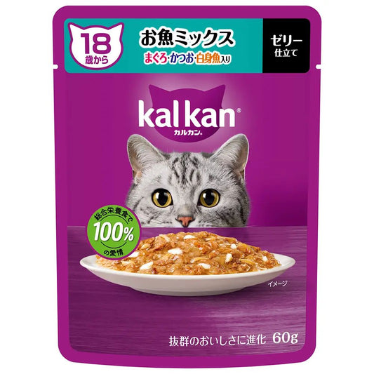 Mars Calcan Pouch Fish Mix Tuna, Bonito, and White Fish for Cats 18 Years and Older 60g