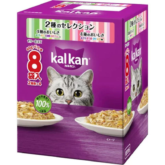 Mars Whiskas Pouch Selection of 2 Types Tuna, Sea Bream, White Fish, Scallop / Tuna, Bonito, Salmon, Shrimp Flavor 60g x 8