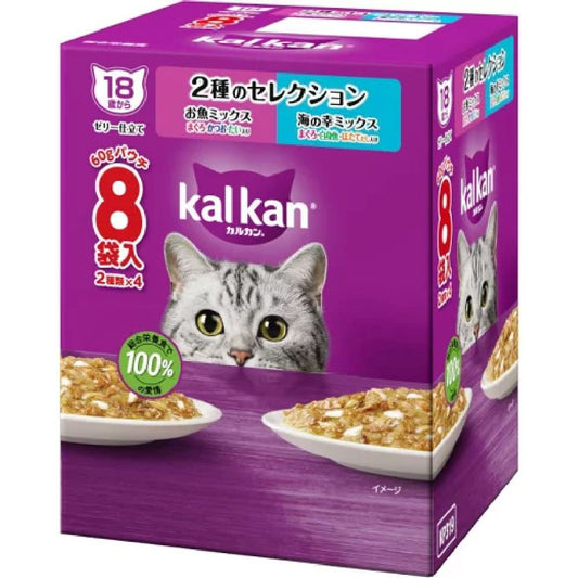 Mars Whiskas Pouch Selection for 18 Years and Older Tuna, Bonito, Sea Bream / Seafood Mix Tuna, White Fish, Scallop 60g x 8