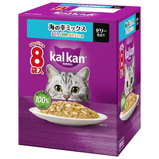 Mars Whiskas Pouch Seafood Mix Tuna, White Fish, Scallop Broth 60g x 8
