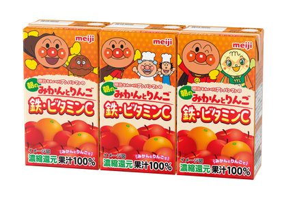 Meiji Anpanman Morning Orange and Apple Iron & Vitamin C 125ml x 3 Pack