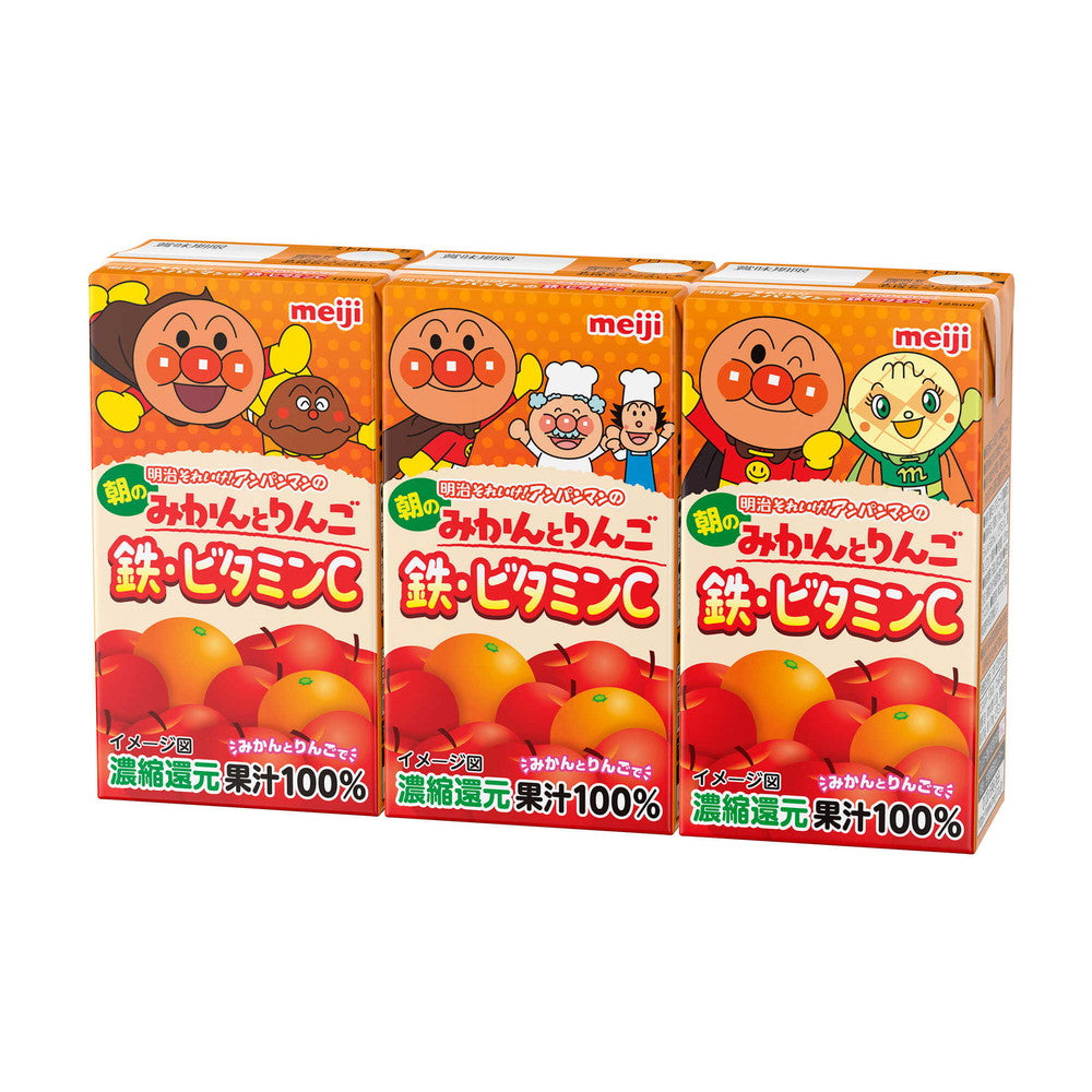 Meiji Anpanman Morning Orange and Apple Iron & Vitamin C 125ml x 3 Pack