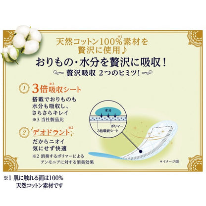 Uni-Charm Sofy Kiyora Luxurious Absorption Panty Liner 100% Natural Cotton Unscented