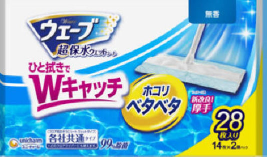 Uni-Charm Wave Floor Wet Wipes Unscented Large Capacity 28 Sheets