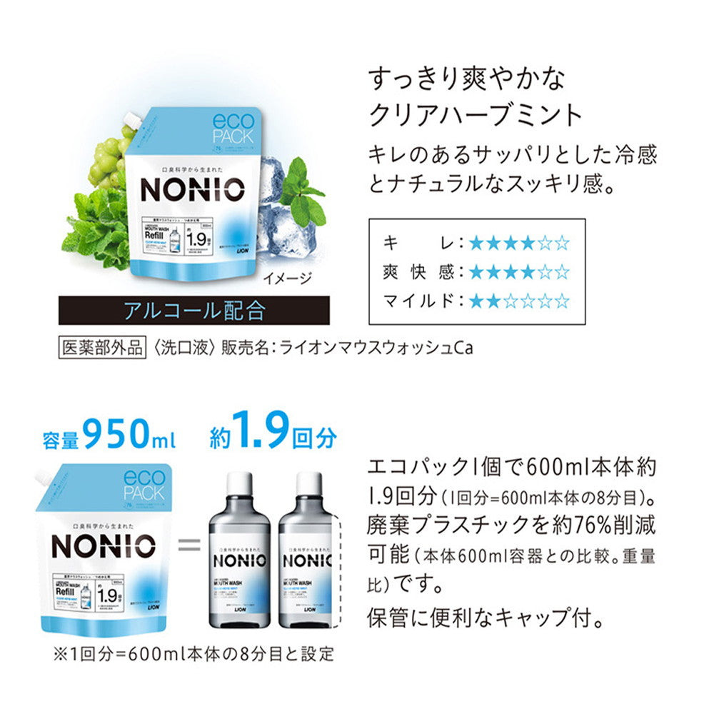 Lion NONIO Mouthwash Clear Herb Mint Refill 950ml