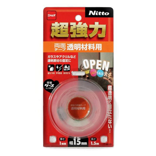 Nittohmu Super Strong Double-Sided Tape for Transparent Materials 15mm x 1.5m