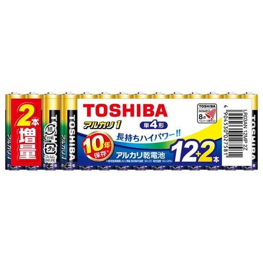 Toshiba Alkaline Batteries Size AAA 12 + 2 Pack
