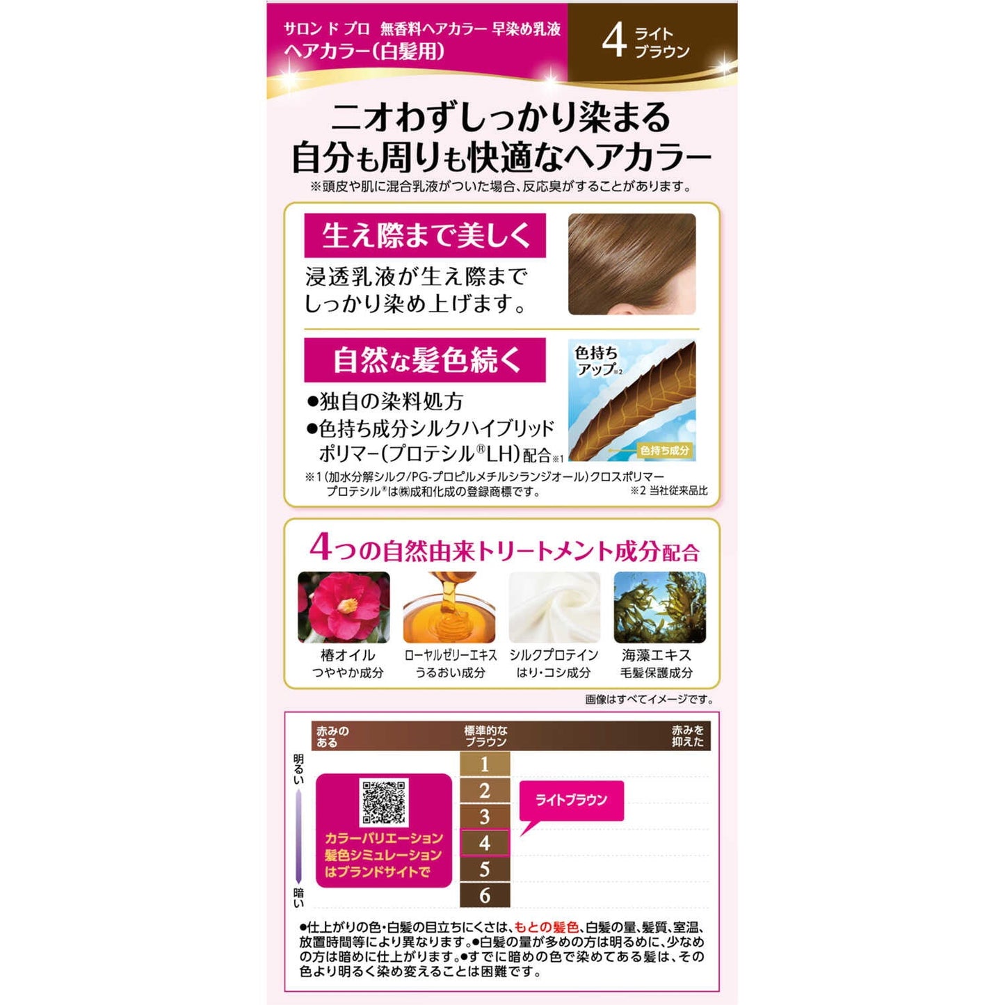 Dariya Salon de Pro Fragrance-Free Hair Color Quick Dye Lotion (Gray Hair) 4 <Light Brown>