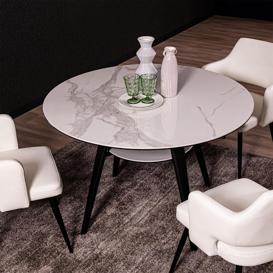 Olbia Circle Table White Quartz 110