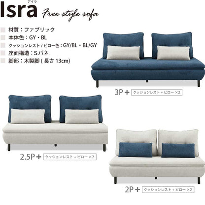 Isra Sofa 2.5P + Back x2 BL, BL/GY