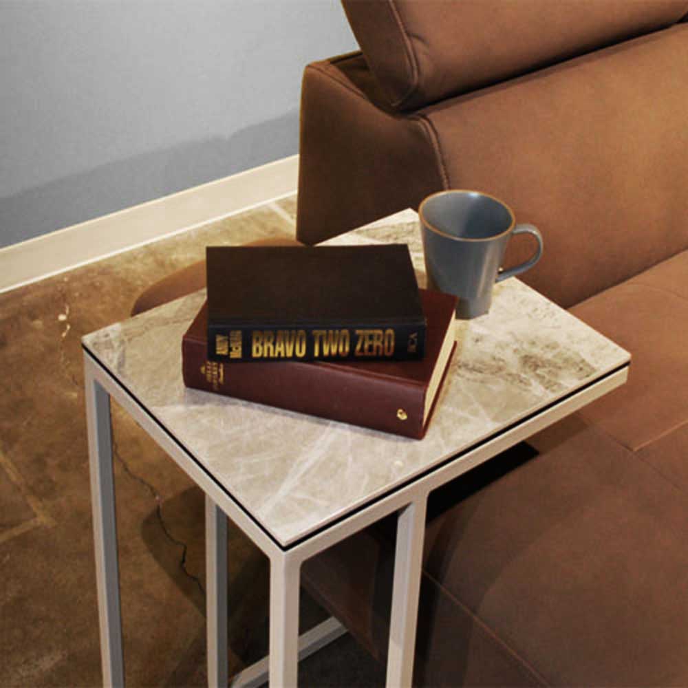 Granada Side Table Ceramic White Quartz