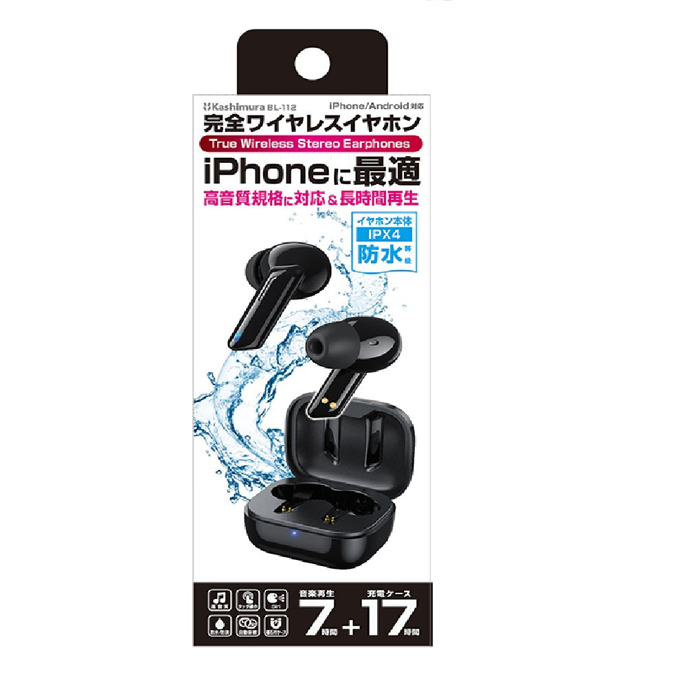 カシムラ 完全ワイヤレス ステレオイヤホン 高音質 BK BL112